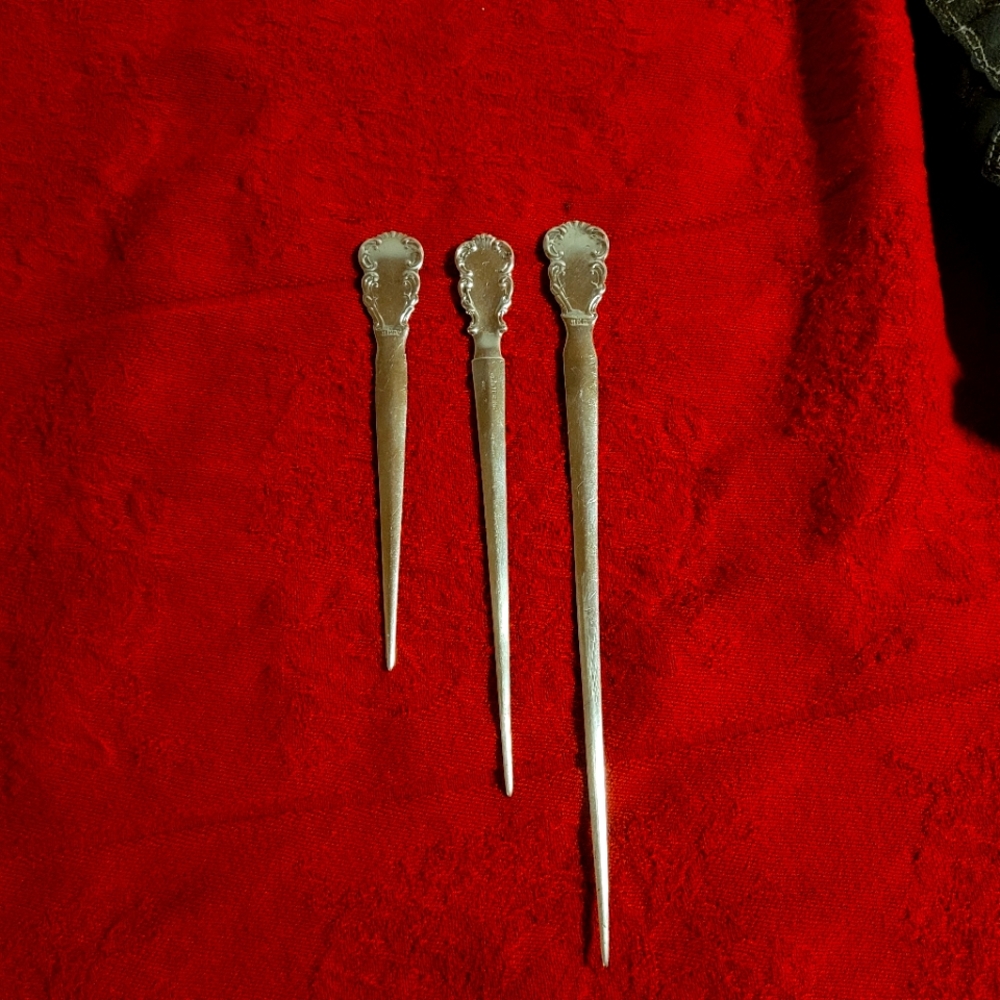 Set of 3 Sterling Silver Antique letter openers.